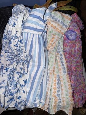 Girls' Blue & White Floral and Stripe Casual Dress Set